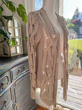 Anthropologie Open-Front Cable Knit Cardigan in Taupe